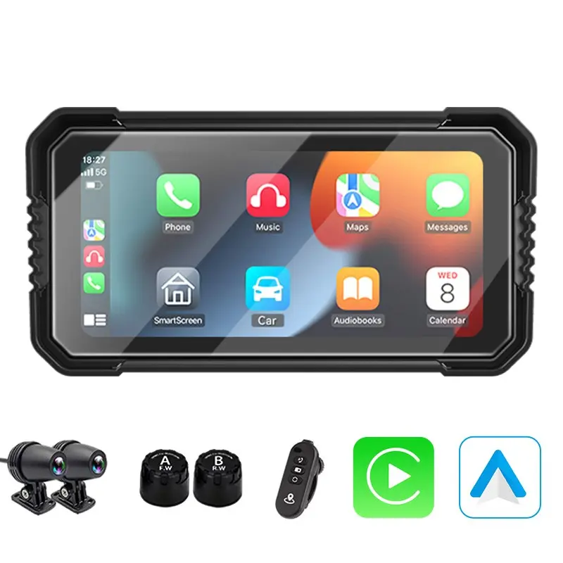 Venbes 6.25-Inch Motorcycle Navigation Display, Wireless Carplay Android Auto, Waterproof GPS Touch Screen, Bluetooth-compatible 5.0, Tire Pressure Monitor