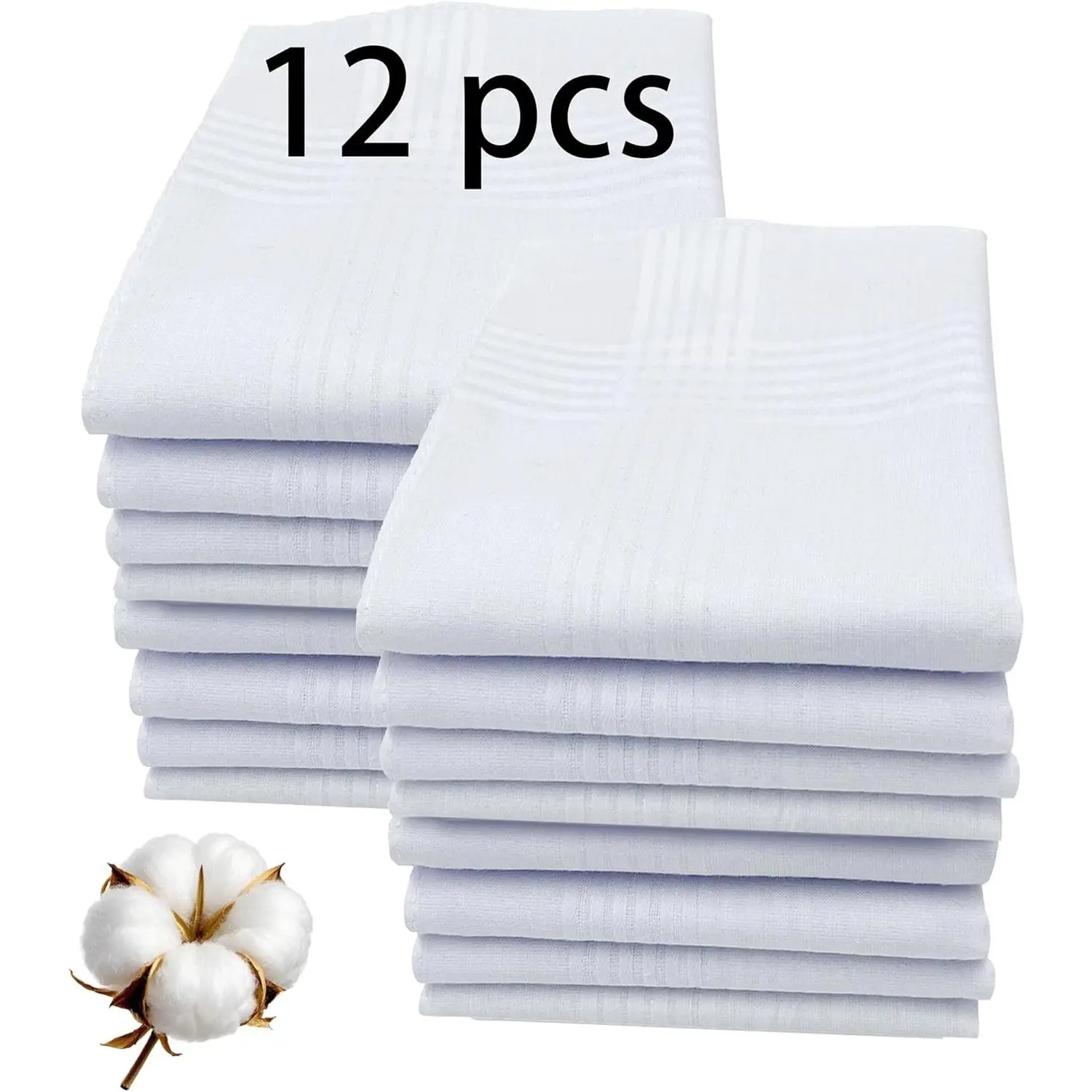 16x16 Inch Men's 100% Soft Cotton White Handkerchiefs, Bulk Pack - Father's Day Gifts(Gift)
