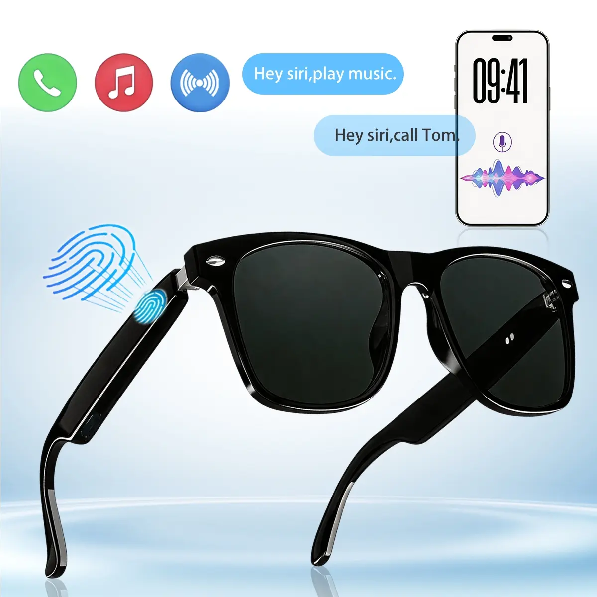 Bluetooth Smart Glasses, Unisex Smart Sports Glasses with Hands-Free Calls & Stereo Music, UV protection lens and Touch Remote Shooting, Daily Travel Essential, Fashion Gift for Men & Women