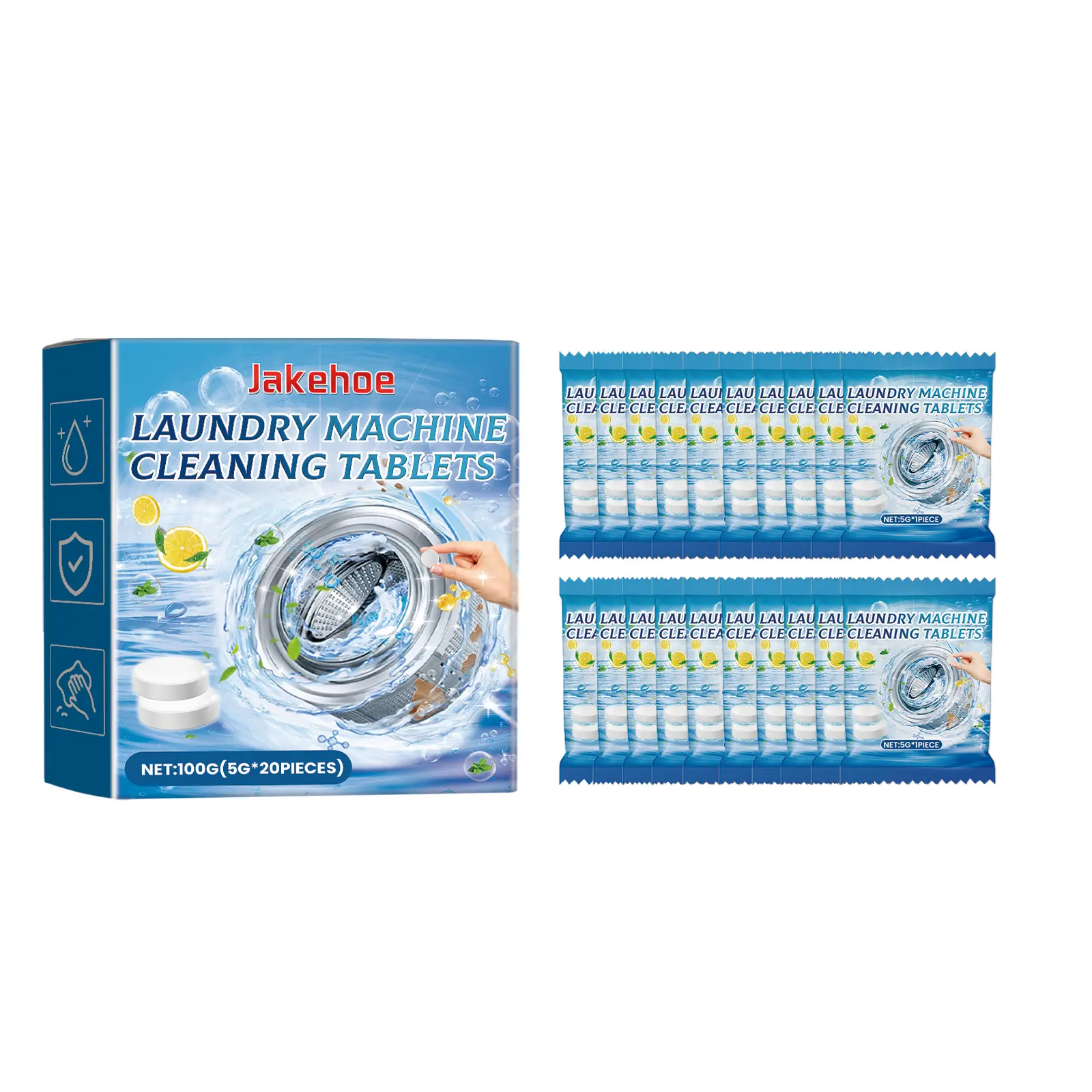 Jakehoe Laundry Machine Cleaning Tablets, Roller Washing Tank Remove Dirt Clean Smell Fragrant Clean, Tablets 20 pack pet safe eco friendlycleaning tablets neutralizes pet related odors deep cleansgrime keeps washing machine fresh easy to use Household