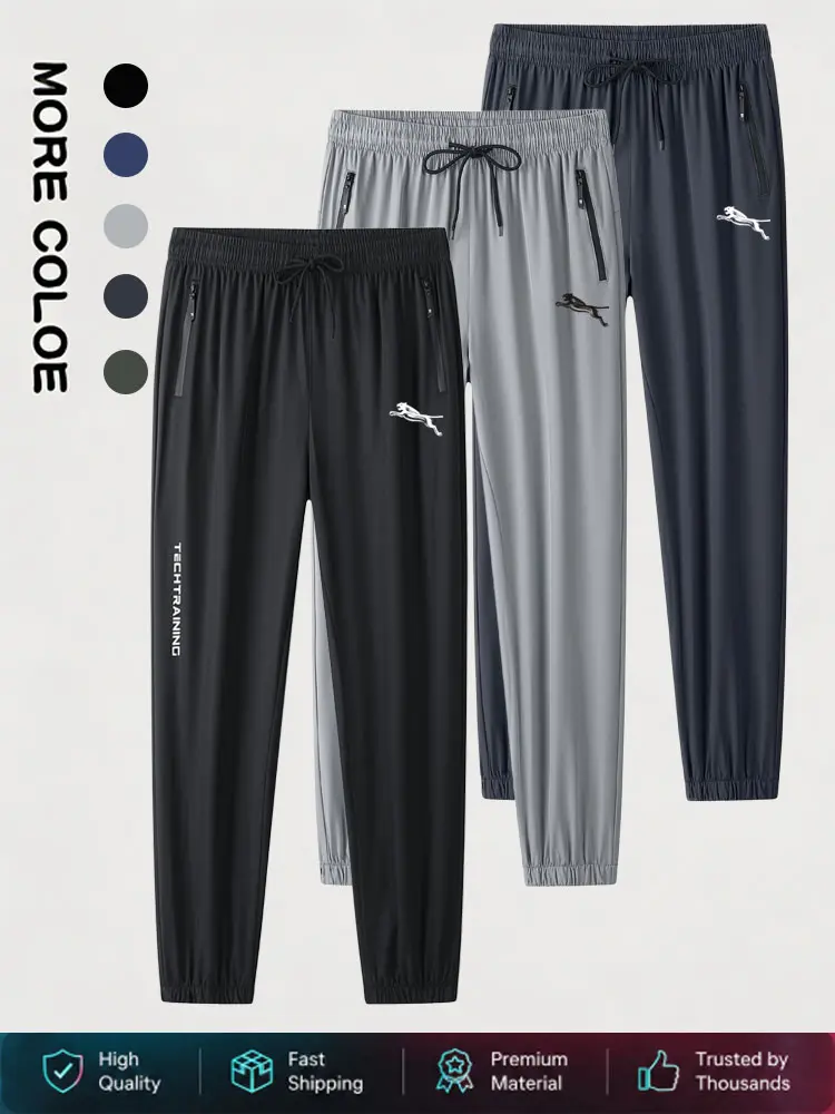 3-Pack Men’s Spring/Autumn Sports Pants – Animal Print, Zipper Pockets, Quick-Dry Running & Fitness Stretch Casual Training Pants backtoschool