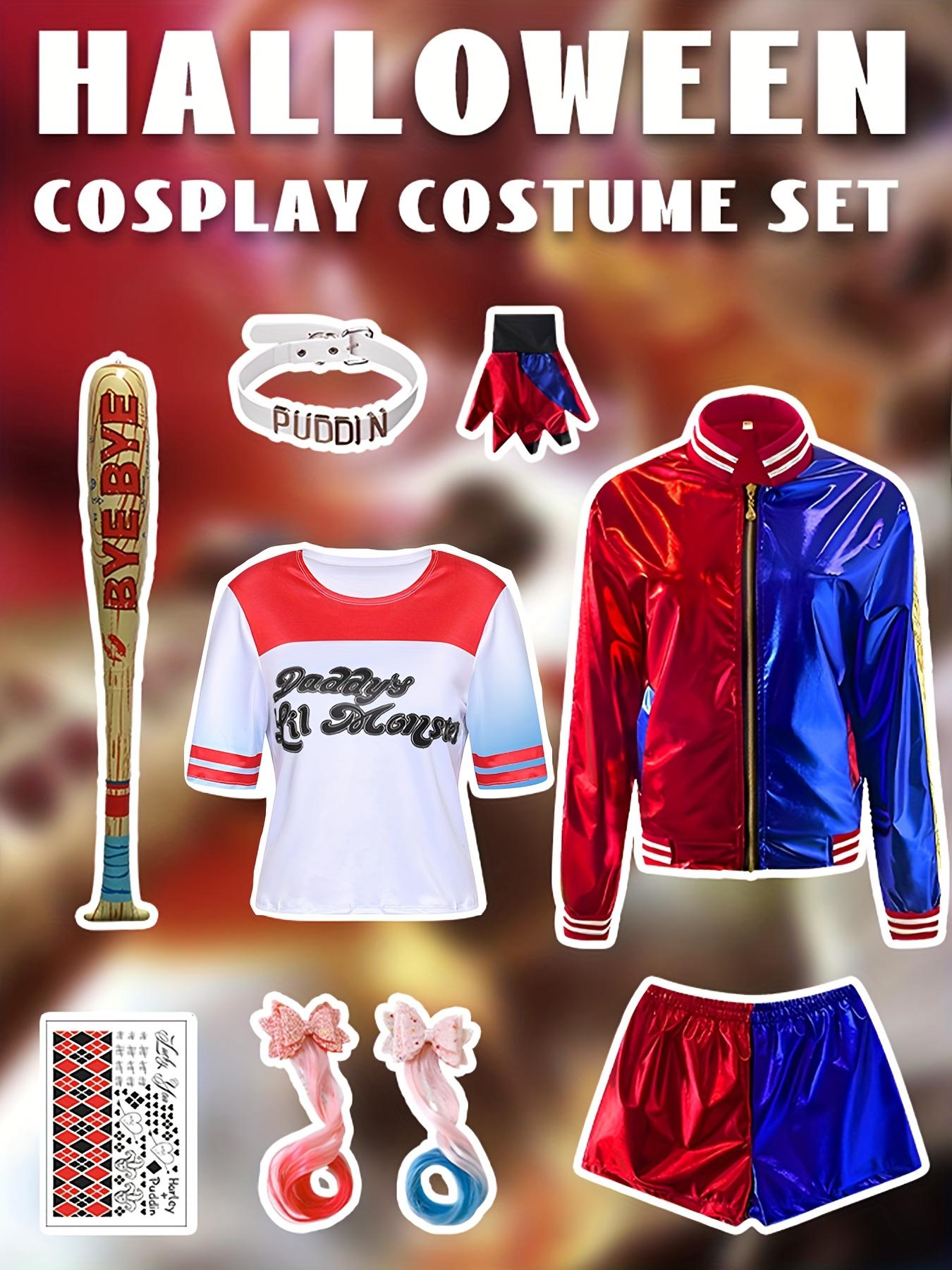 9pcs Joker Costume Halloween for Cool Girls Jacket Shorts T-Shirt Easy to Wear Kids Cosplay Deluxe Blue Red Suit Movie Outfit