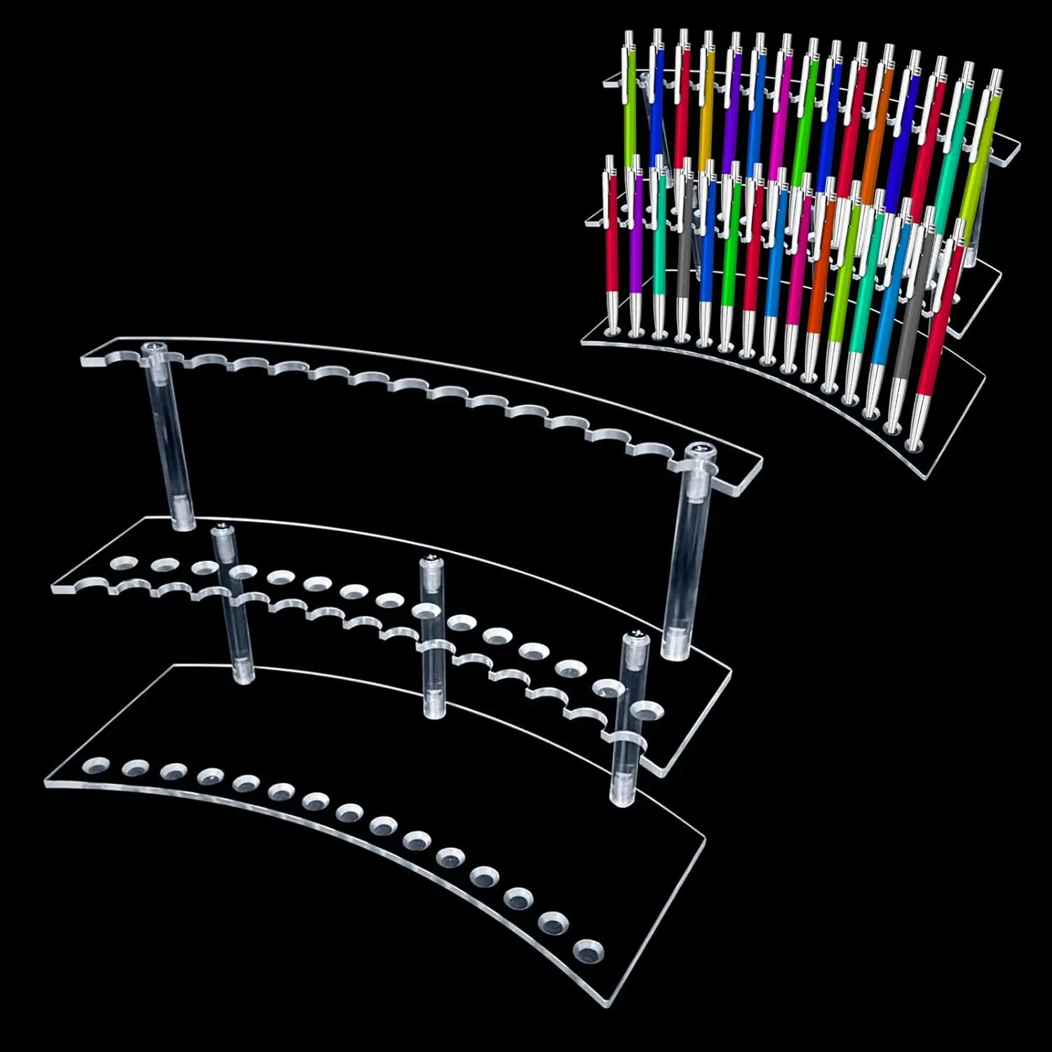 Pen Display Stand 30 Slots 1.3cm Pen Stand Display 2 Tier Clear Pen Display Stand Rack  Pen Stand Display