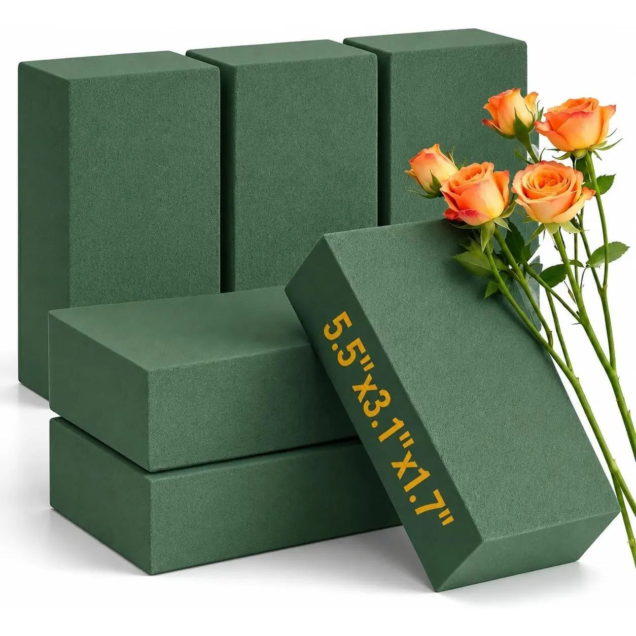 6 Pack Floral Green Styrofoam Blocks (5.5"x3.1"x1.7") - Wet & Dry Florist Supplies for Flower Arrangements, Artificial Flowers, Holiday Elegant Decor - Easy to Cut & Shape for Beginners, DIY Lovers