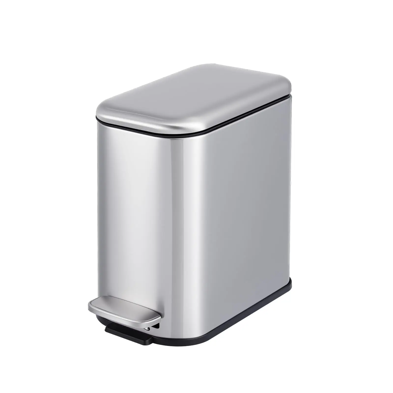 GARVEE 1.3 Gallon Slim Step Garbage Can with Soft-Close Lid, Stainless Steel Recycling Bin with Removable Inner Bucket for Kitchen, Bathroom, Office in Silver