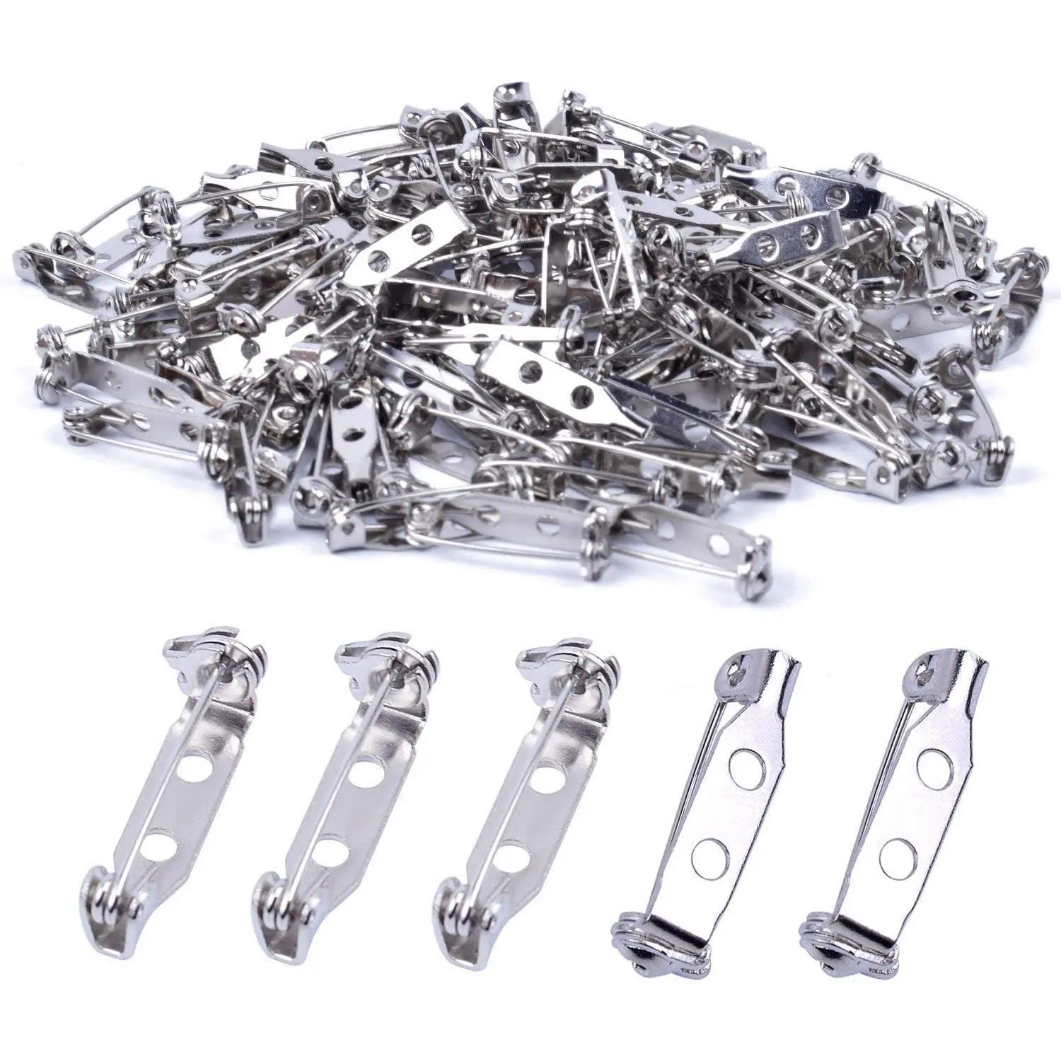 100 count 20mm Stainless Steel Bar Pins Brooch Pin Backs Safety Catch Pins Craft Pin  Clasp Brooch with 2 Holes,