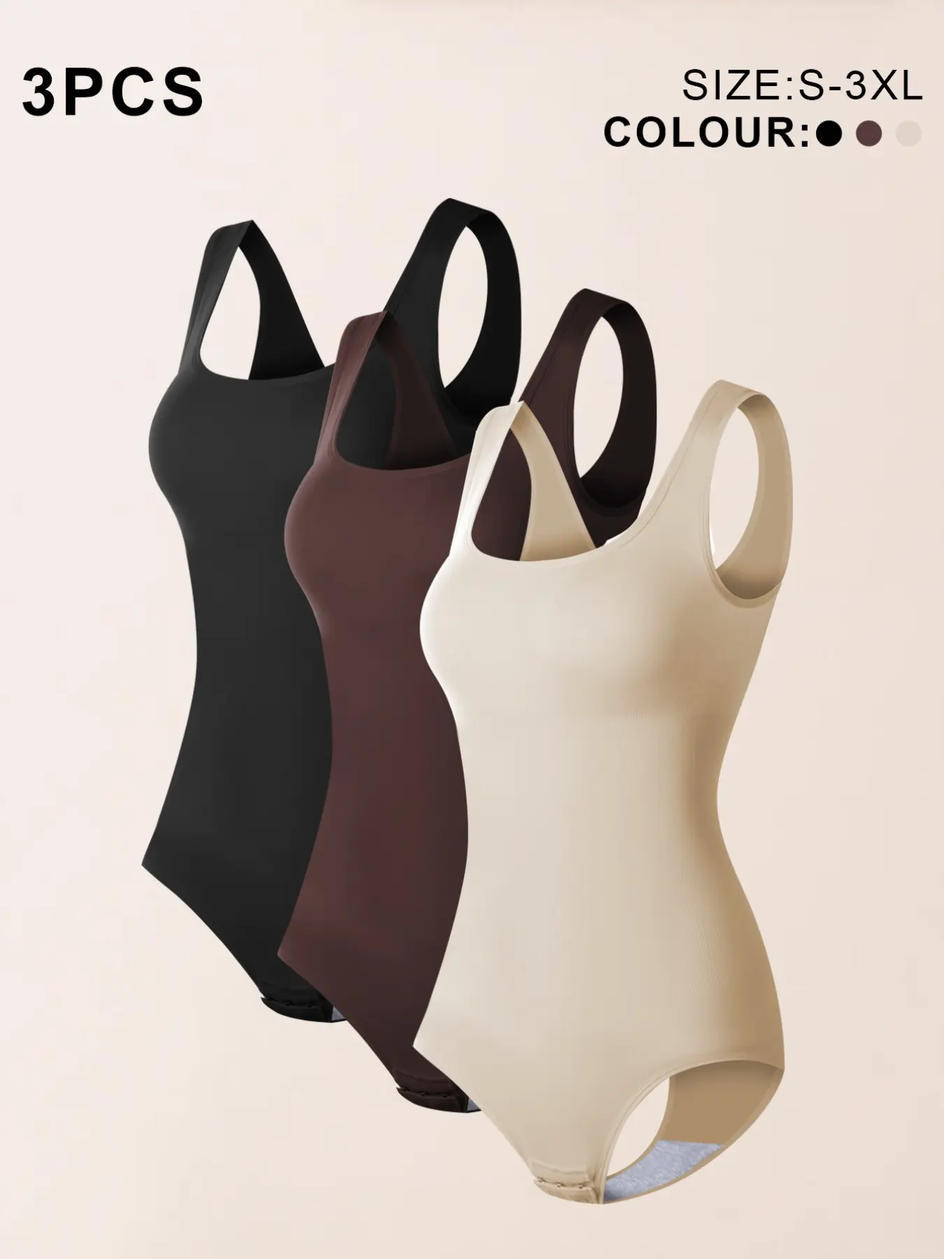 Square Neck Wide Strap Soft Ribbed Breathable Tummy Control Thong Shapewear Bodysuit, Casual Romper, Organic Textile, Plain Surface, Unlined
