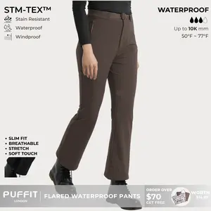 PUFFIT STM-TEX Slim Fit Flared Waterproof Pants With Adjustable Belt, Super stretch, Walk & Outdoor Ready,Comfort Fit,Hiking,Casual Fitted Style