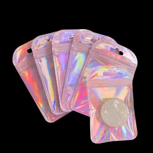 50pcs Iridescent Self Sealing Sachets Colorful Laser Iridescent OPP Pouches Resealable Zip Lock Packaging For Retail Jewelry bag