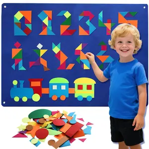 130pcs Geometric Felt Puzzle Set, Montessori Felt Activity Board Tangram, Interactive Game for Boys and Girls, Storytelling Props for School Teachers, Essential Classroom Learning Activity Board (41.1 x 29.4 in)