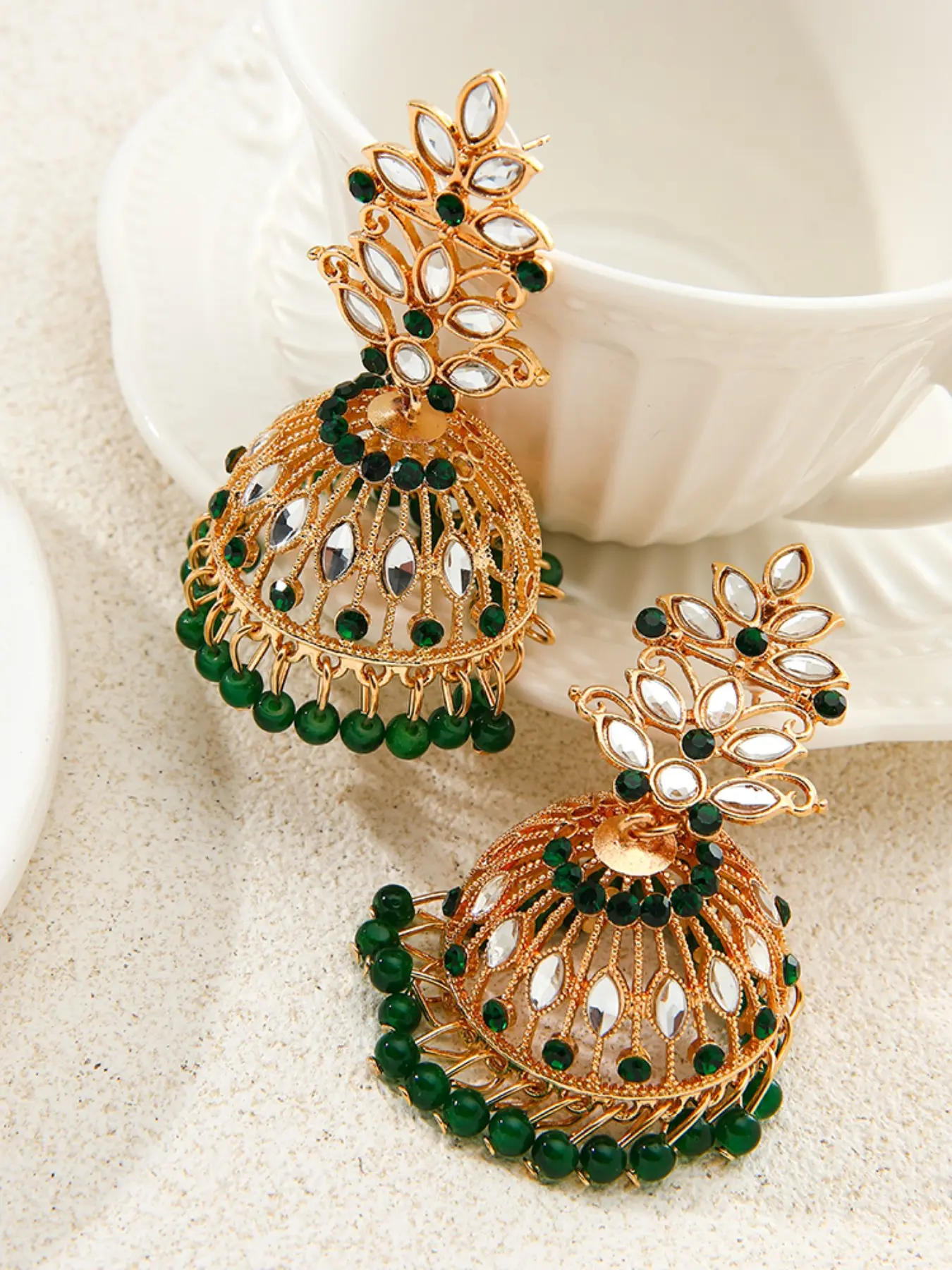 Vintage Indian Birdcage Bell Earrings, Hollow Out Floral Rhinestone Teardrop Long Earrings, Bohemian Wedding Party Jewelry, Teardrop Dangle Earrings, Trendy Jewelry