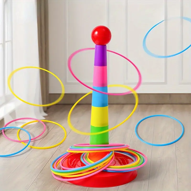 Outdoor indoor colorful rainbow ring throwing game, ring throwing toys, interactive indoor / outdoor toys, sports ring throwing game set party outdoor puzzle ring kindergarten competition game, Halloween / Christmas gift, random color 24 rings