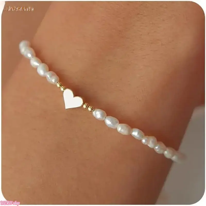 [SummerWins]Multiple Glass Freshwater Pearl Beads Heart Strand Bracelets for Women Real Gold Silver Plated Copper Accessories