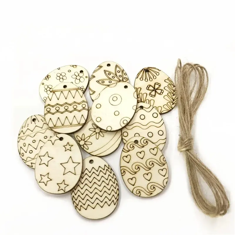 50 Pieces Elliptical Egg Hollow Mixed Style DIY Wooden Fragments Decorations, Hand-Painted Button Crafts, Unique Art Supplies