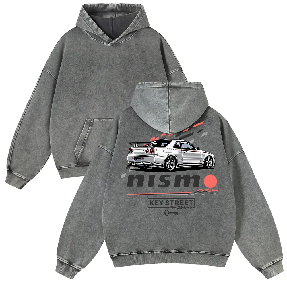Vintage Washed Hoodie with Skyline GT-R Graphic, Unisex Thick and Super Soft Cotton Blend Sweatshirt for Daily Wear with Jeans, Casual, M