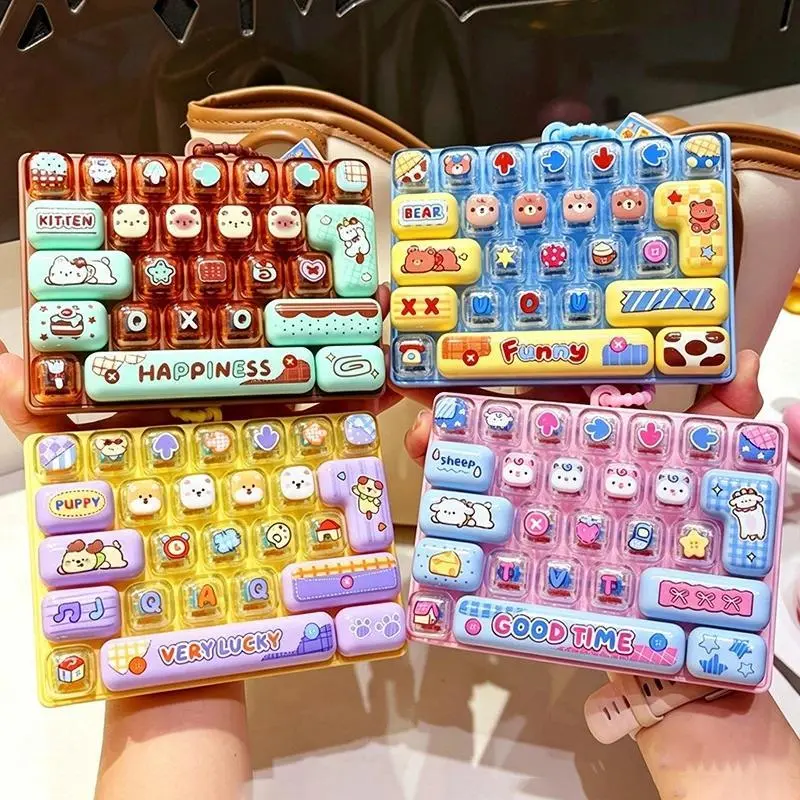 26-key Cap Keychain Anti-stress Keycap Clicker Keyboard Keychains Fidget Clicker Anti Stress Button Keyring Bag Charms 키캡 클릭커