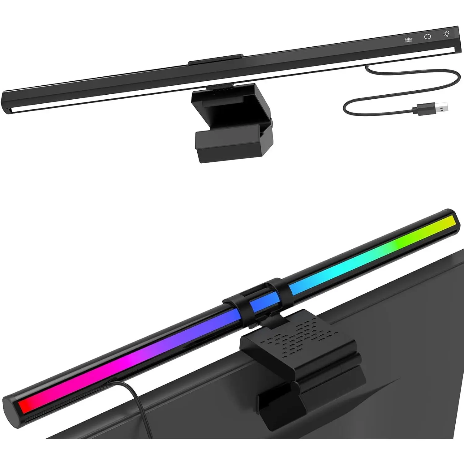Monitor Light Bar, Eye-Care Dual Light Reading Screen Lamp, 9 Modes Gaming Backlight LED Computer Lamp, 3 Colors Dimmable Frontlight, 16.6'' USB Desk Lights for Home, Office