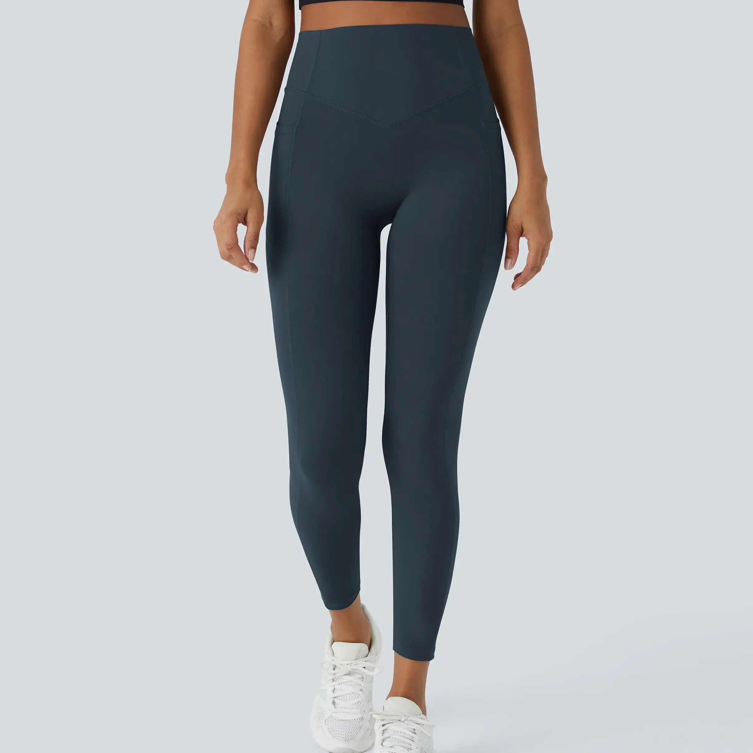 Women's High-Waisted Nylon Blend Leggings - Leggings Women with Side Pockets, Tummy Control, Compression Fit, Sculpting Ankle-Length Athletic Tights for Running Gym, Workout Wear, Lounging