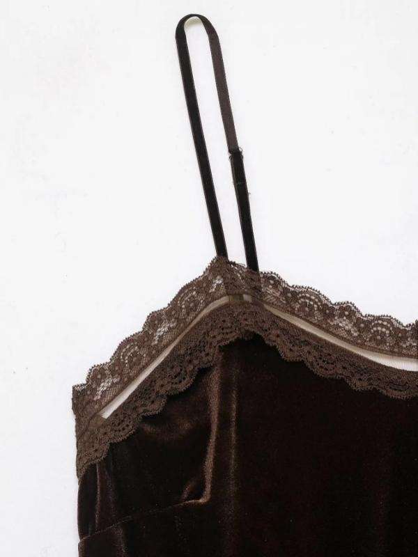 Aria Muse Women Fashion Velvet Lace Patchwork Sling Top Sleeveless V Neck Tank Tops 2026 Summer Trend High Street Lady Chic Tops