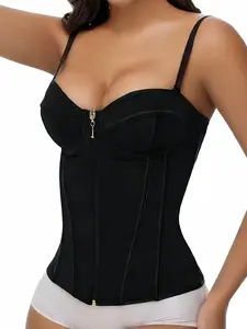 1 Count﻿ Women's Solid Color Sexy Adjustable Spaghetti Strap Steel Bone Shaperwear Tops, Fajas, High Support Tight Fitting Zipper Closure Corset, Tummy Control Belts, Suitable for Daily Wear & Valentine's Day