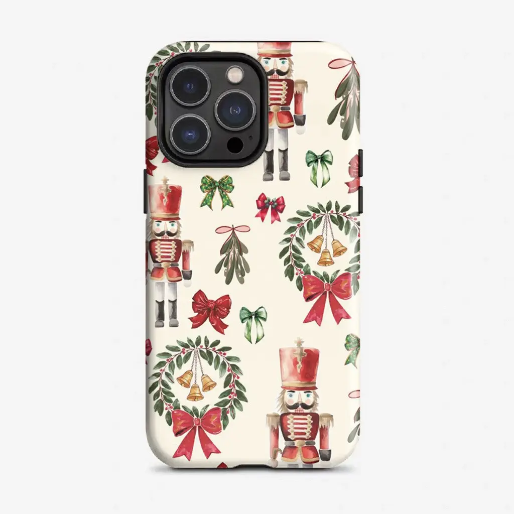 Vintage Cute Nutcracker Bow Phone Case, Vivid Side Print, Dual Layer PC+tpu, Shockproof, Fade-Resistant, for iPhone & Samsung