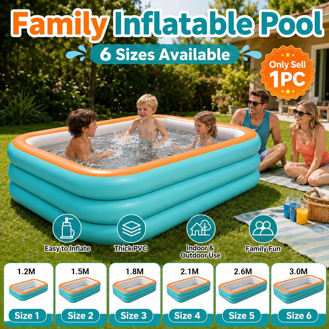 PVC Inflatable Pool for Adults and Kids, Family Swimming Pool,Multiple sizes Blow Up Pool,  Thickened material, folding convenient storage,Jumbo Inflatable Pool, Summer Water Fun Pool, for Backyard Garden Outdoor,Paddling Pool, family share swimming time