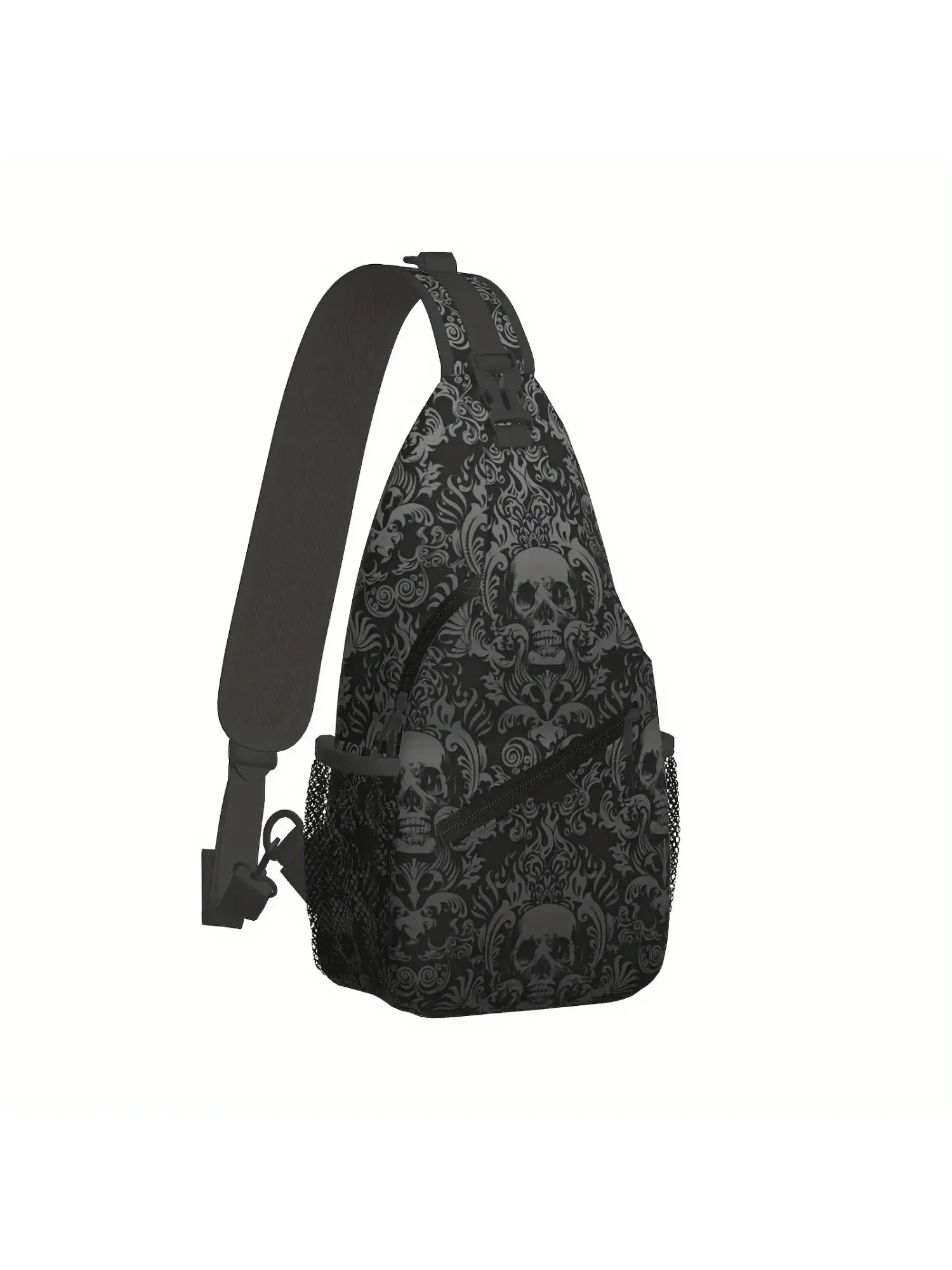 Mens Crossbody Chest Bag Designed for Hiking,Victorian Gothic Black Skull cross body Shoulder Bag,Large Capacity Fashion Durable Leisure Travel Beach Bag Fishing Backpack For Shopping, Work