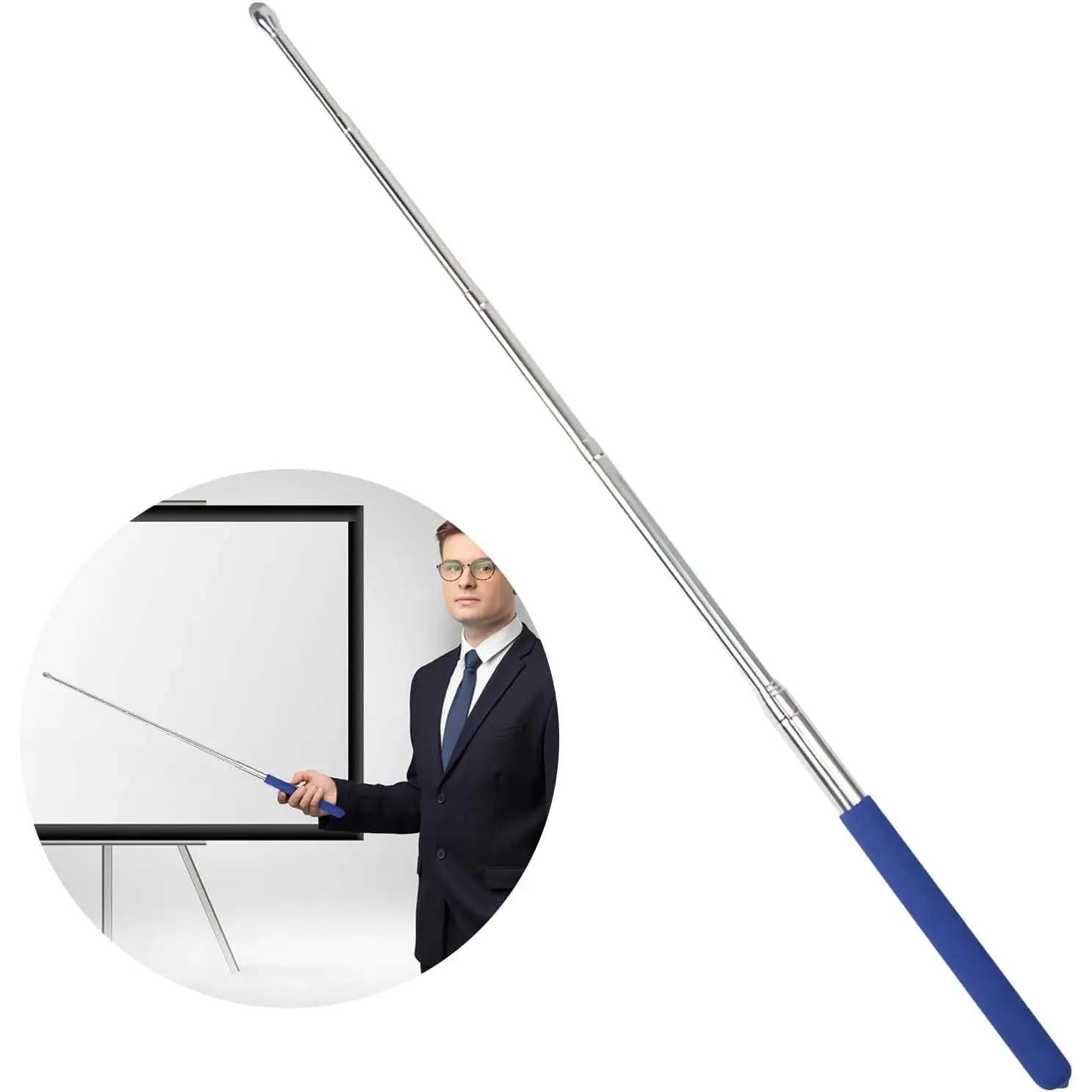 Retractable Teacher Pointer 𝟑𝟗.𝟓'', Pointer Stick with 𝗦𝘁𝘆𝗹𝘂𝘀 Smooth  Tablet Pen Stylus Pen, Teacher  Presenter Pointer Black