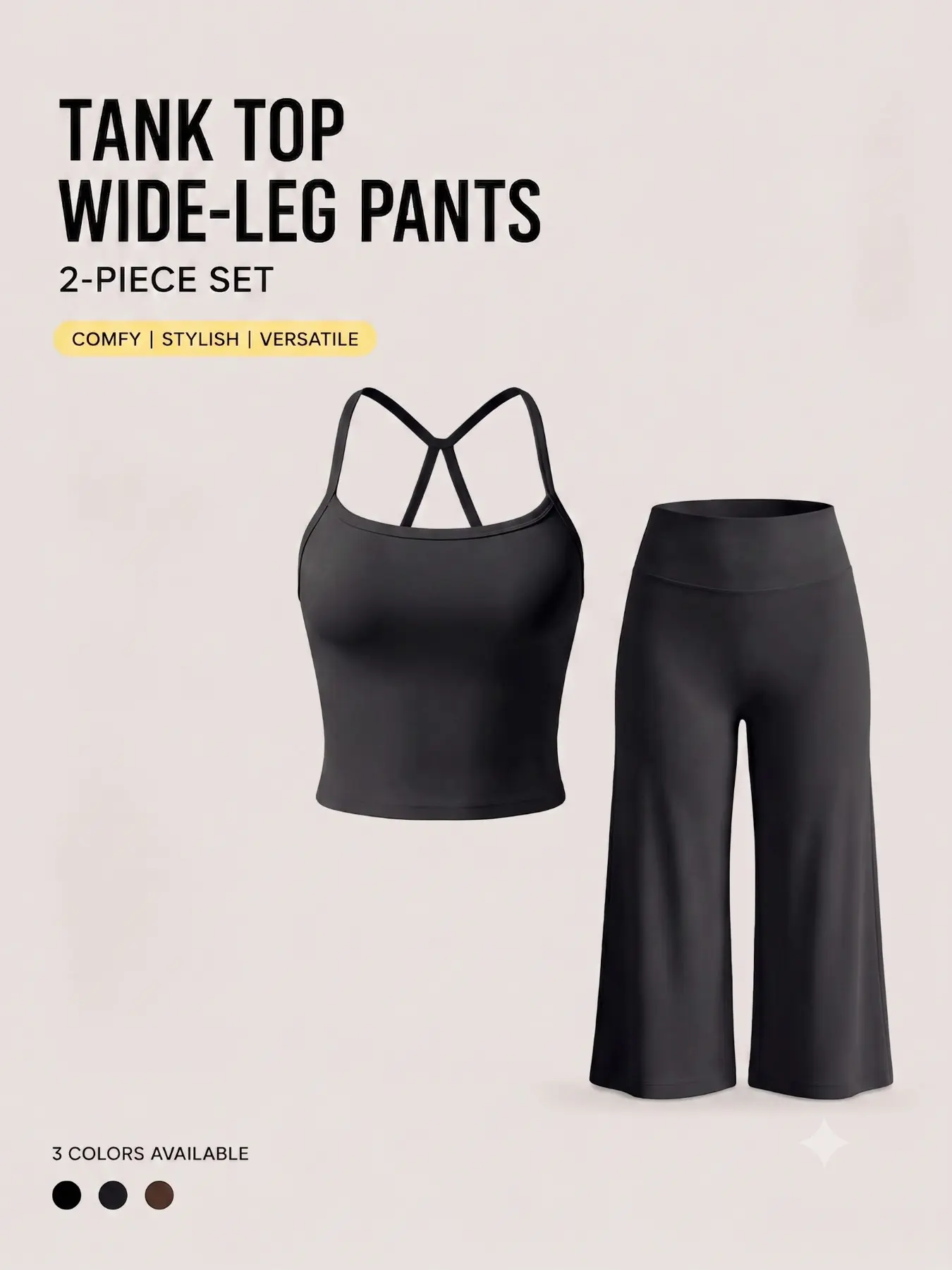 Women's Sporty Tight Tank Top & High-Waisted Wide Leg Pants Set, Athleisure Sportswear Set, Breathable Yoga Wear, Casual Home, Comfortable All Seasons
