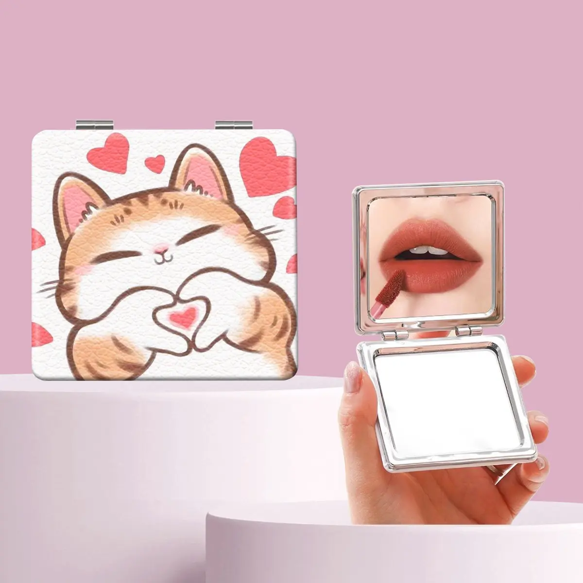 Cute Cat Heart Travel Makeup Mirror, Foldable Mini Handheld Mirror, Perfect for All Occasions, Ideal Gift for Friends and Family