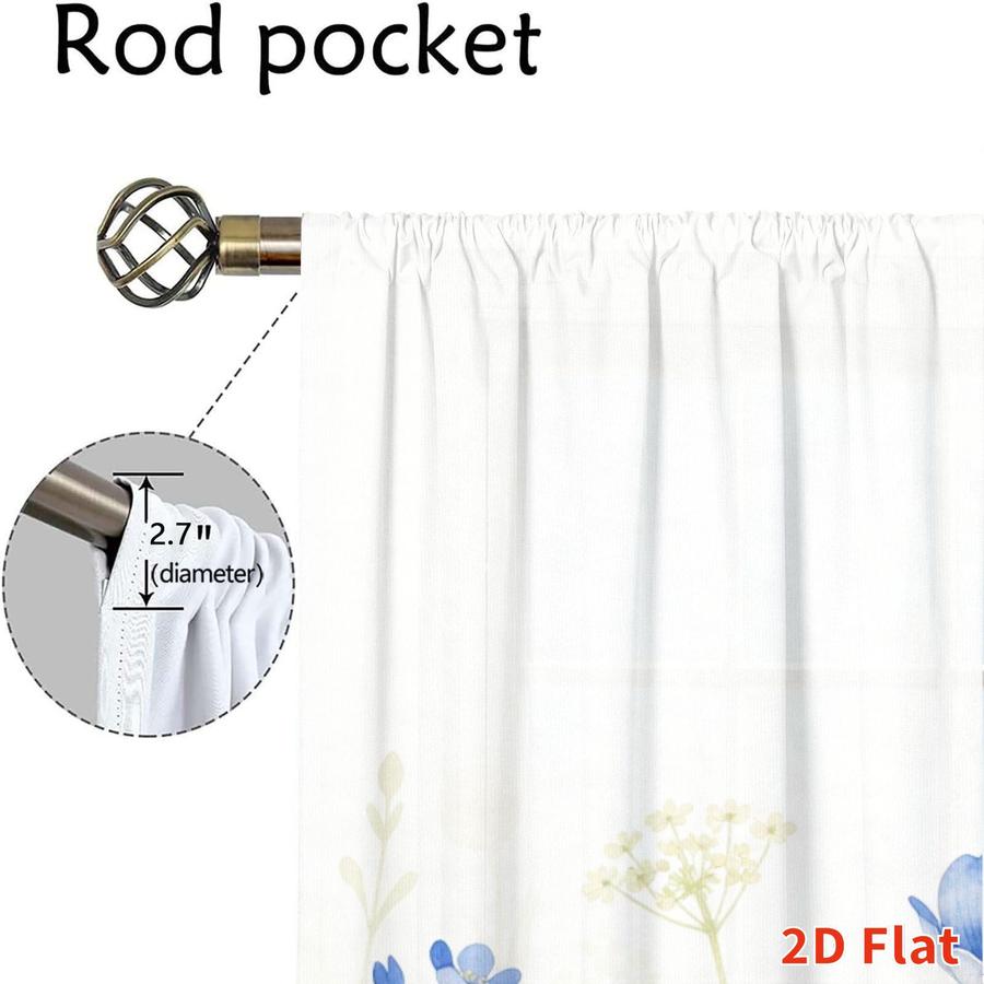 2Pcs Floral Rustic Blue Flower Meadow Sun Blocking Curtains Digital Printed Rod Pocket, Window Treatment For Bedroom Office Kitchen Living Room Study Home Decor