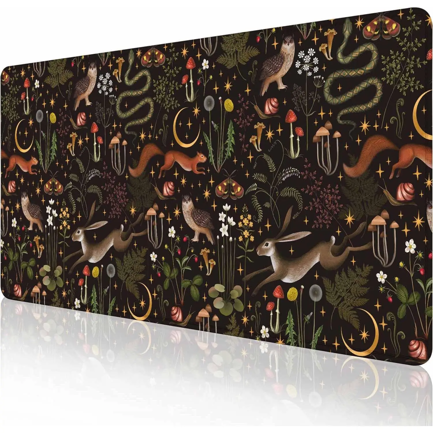 Gaming Large  Pad with Stitched Edges, Desk Mat, Extended Keyboard Pad, Non-Slip Rubber Base Desk Pad for Keyboard and , 35.4X15.7 inch, Fairy Forest