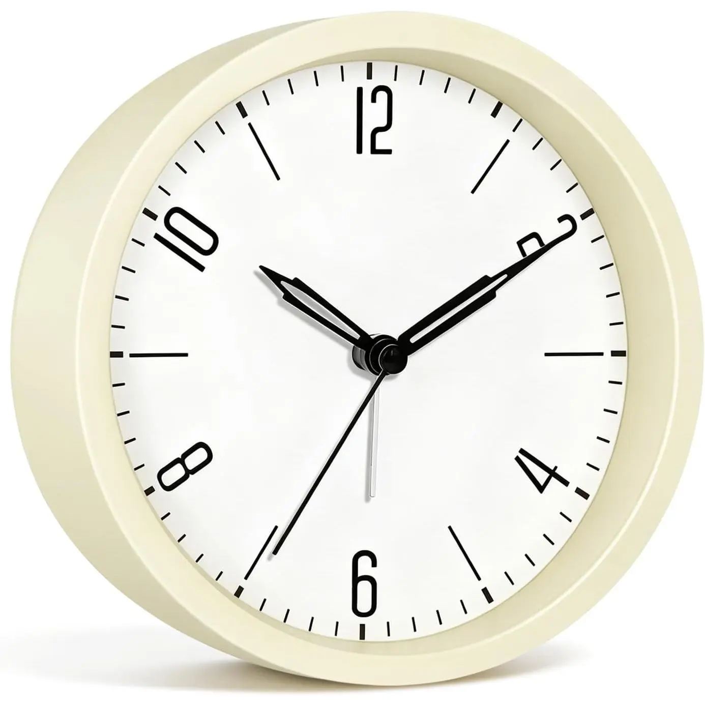 Operated Loud  Clock for Heavy Sleepers, 4.5" Modern Round Plastic Analog Desk Clock with Silent Movement  Dial & Numbers Design, Desk Bedside Clock for Teens Seniors,White