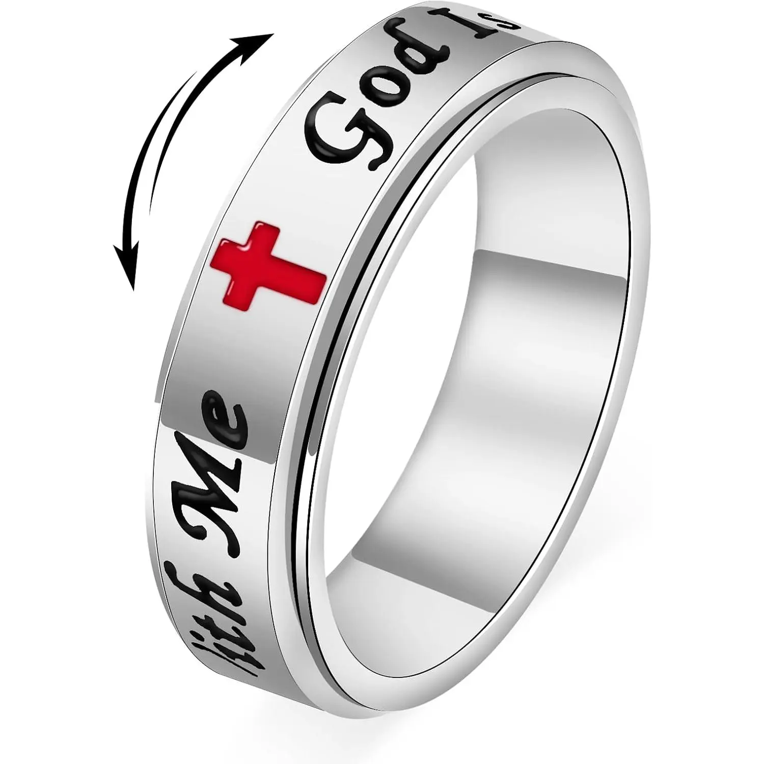 Spinner Fidget Ring for Women - God is With Me Stainless Steel   Rings with Faith  Design, Christian  for Daily Comfort &