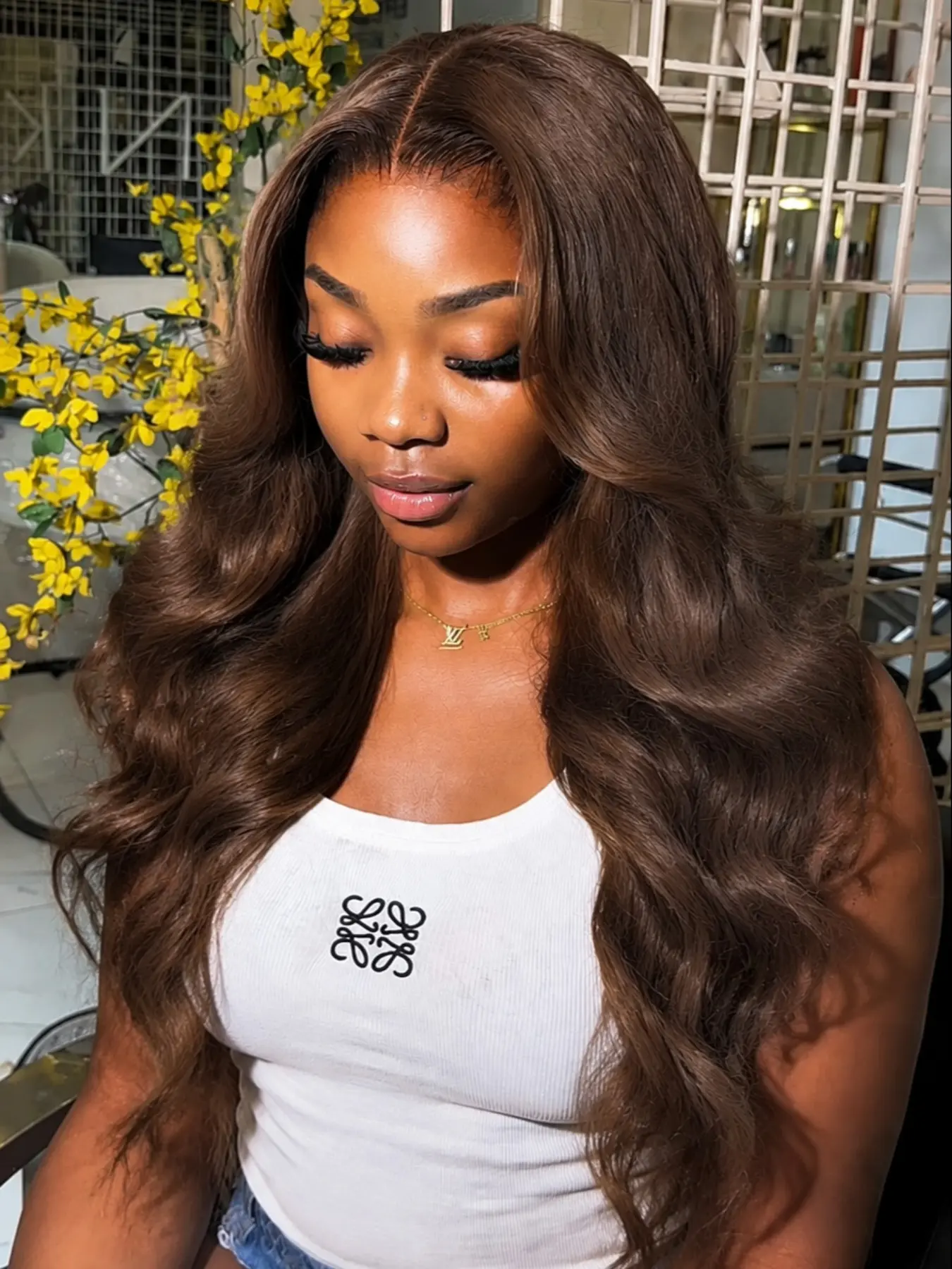 26 Inch Chocolate Brown Body Wave Lace Front Wig |Heat Resistant Synthetic Fiber, Soft & Lightweight Natural Parting, Lace Frontal Wigs