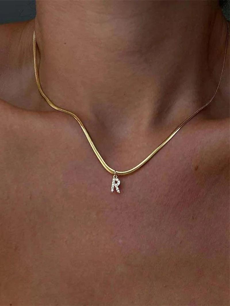 Fashion Letter Design Pendant Necklace for Women, Elegant Rhinestone Necklace, Fashion Jewelry for Party, Daily Clothing Decor, Trendy All-match & Exquisite Jewelry for Birthday Gift