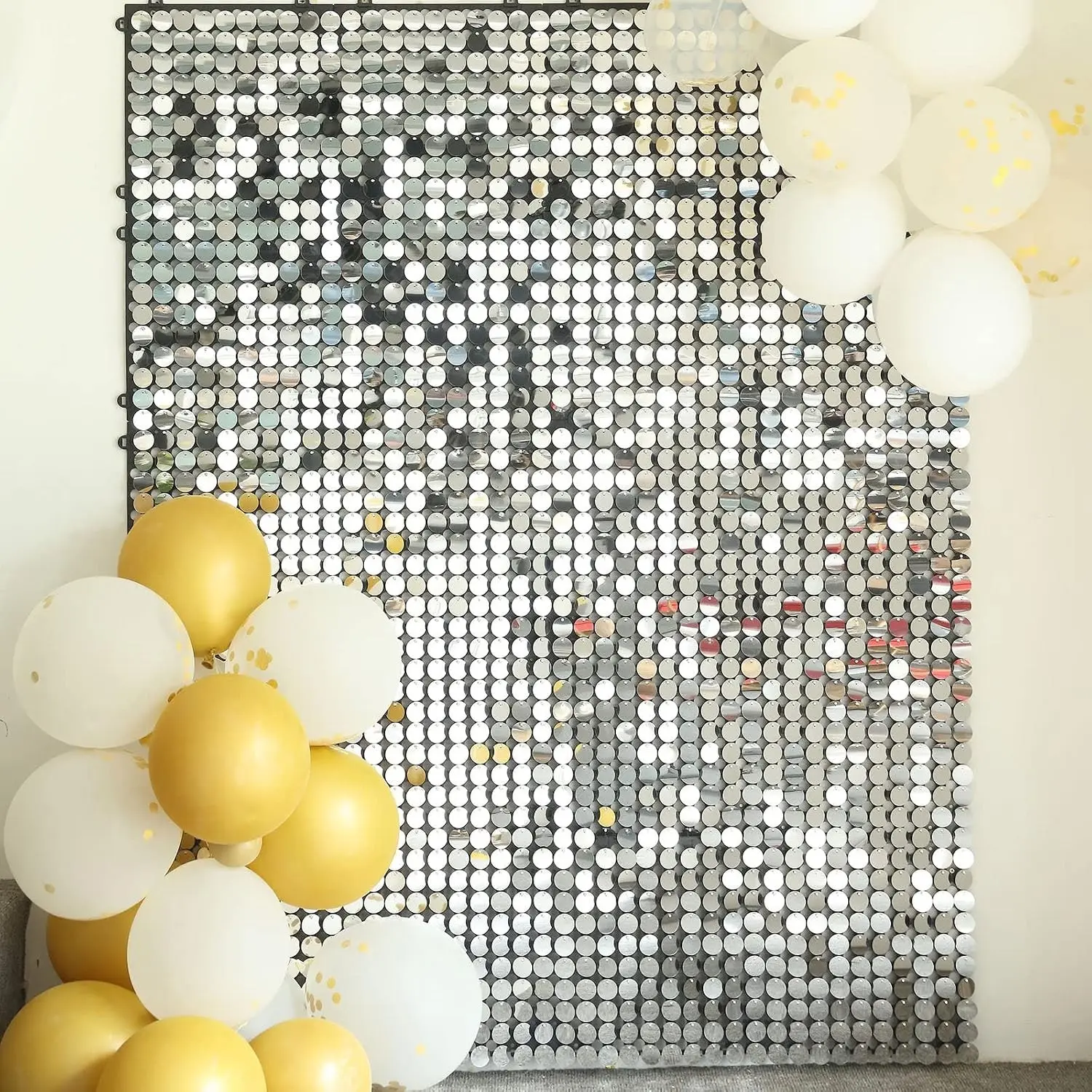 Sequin Backdrop, 24/36 Panels Iridescent Silver Shimmer Wall Backdrop, Round Sequin Shimmer Backdrop, Photo Backdrops for Birthday, Anniversary, Wedding, Graduation & Bachelorette Party Decoration
