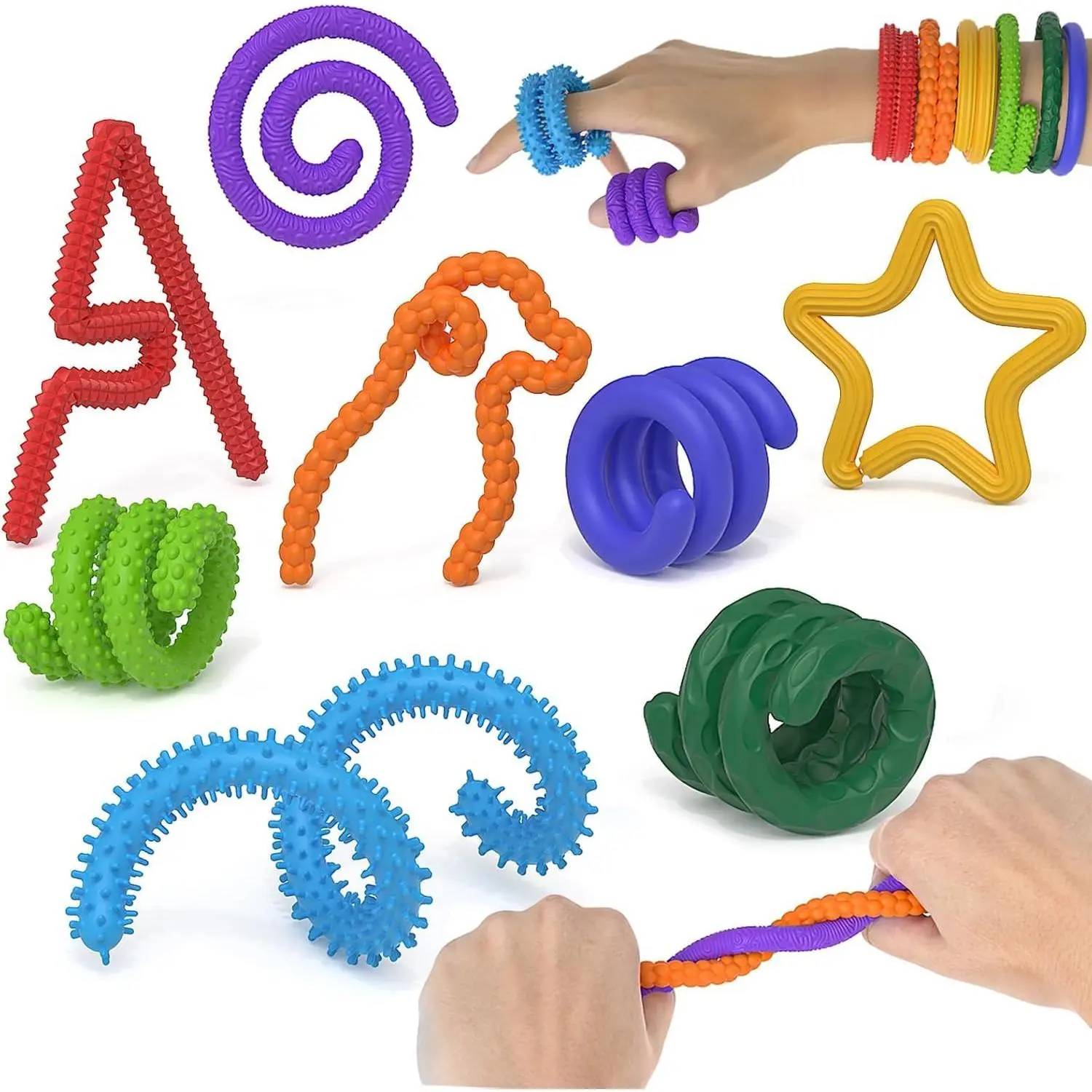 Sensory Sticks Fidget Toys for Kids Adult,8Pcs Bendable Flexible Sensory Toys for Anxiety Autistic ADHD,Calm Down Travel Essentials Toy, Quiet Fidgets Imagination Sticks for Classroom Must Have