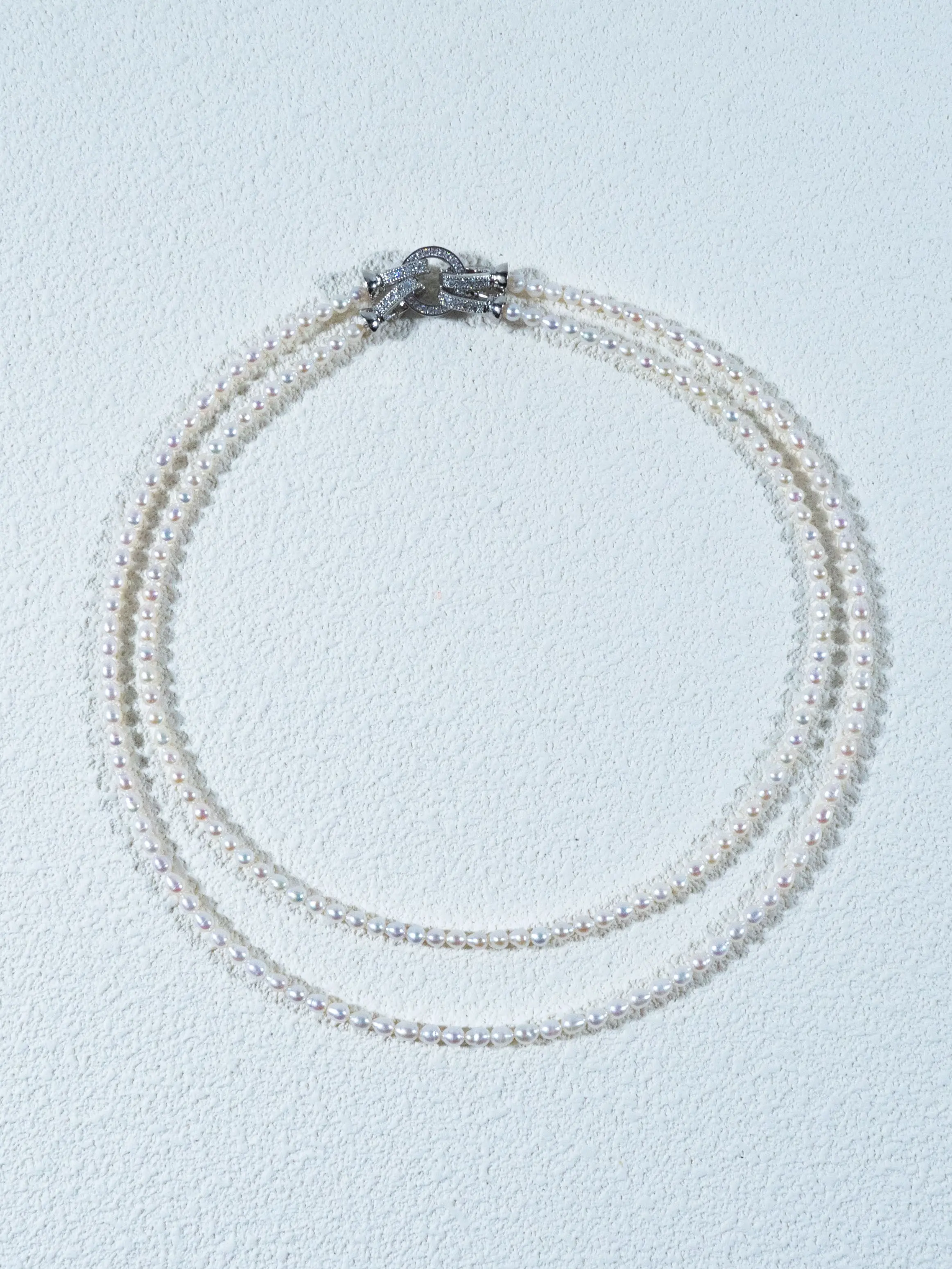 Double-Strand Freshwater Artificial Pearl Necklace, 3-4mm Near Round Pearls with Alloy Clasp, Slight Imperfections