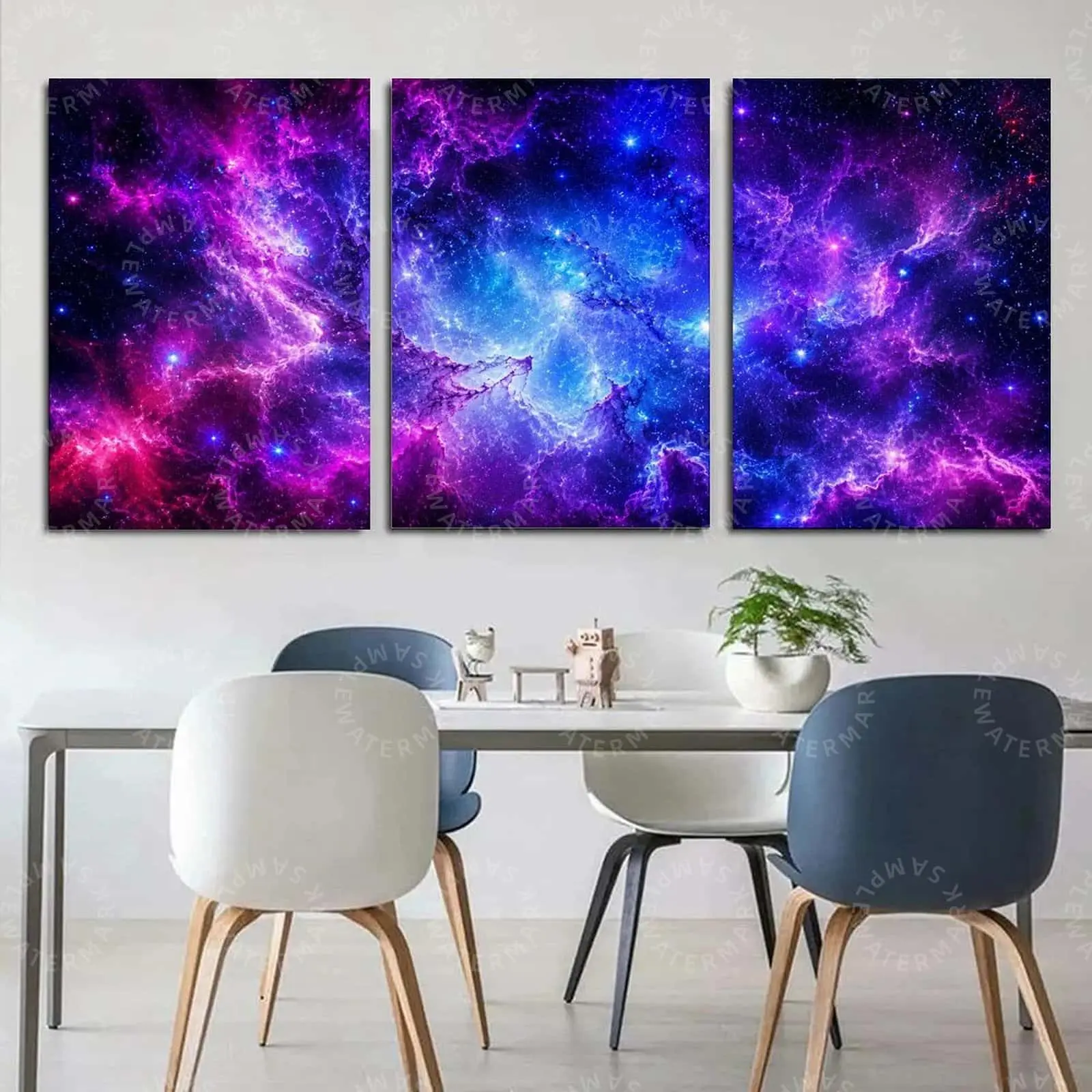 Purple Galaxy Nebula Triptych Canvas Wall Art, Cosmic Space Poster with Stars and Colorful Universe Background, Astronomy Wall Decor, Aesthetic Wall Art for Bedroom Living Room Office, Modern Space Theme Home Decoration Gift