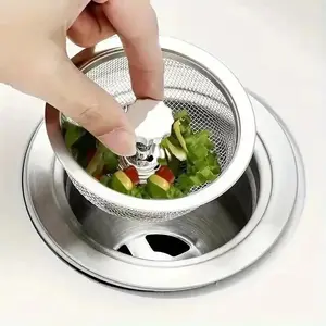 3pcs Stainless Steel Kitchen Sink Strainer with Handle Stopper, Durable Replacement Drain Basket, Easy-Install Design for Daily Use