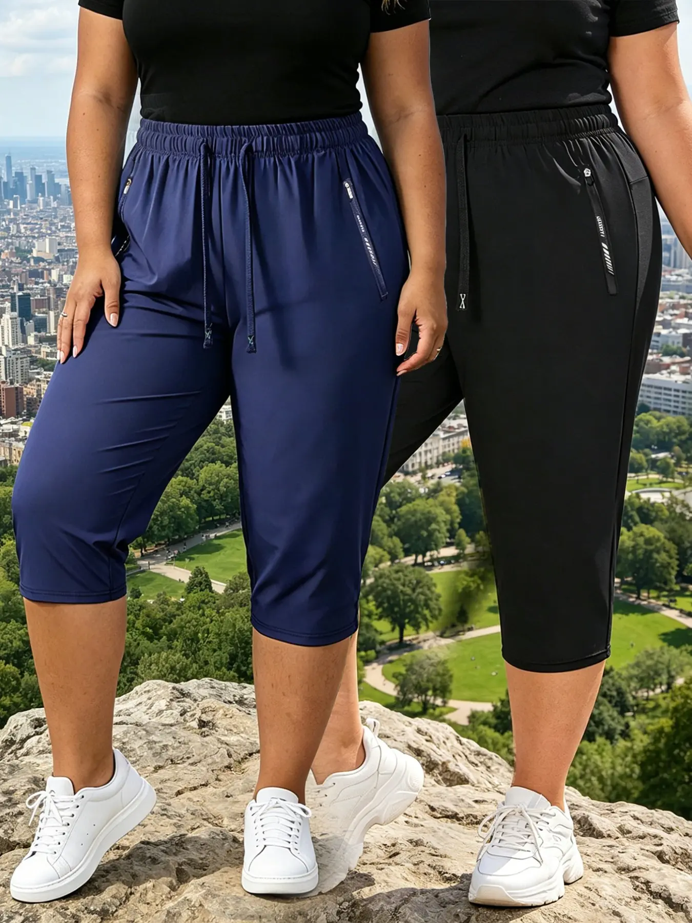 Women's Plus Size Elastic Waist Drawstring Capri Pants, Comfortable Sporty Cropped Shorts, Ideal for Gym and Casual Outing
