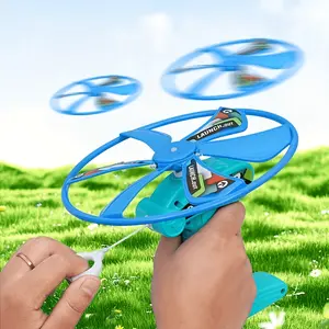 Pull-Ring Rotating Disc Toy, Outdoor Flying Spinning Disc with 1 Launcher & 2 Discs for Family Interaction