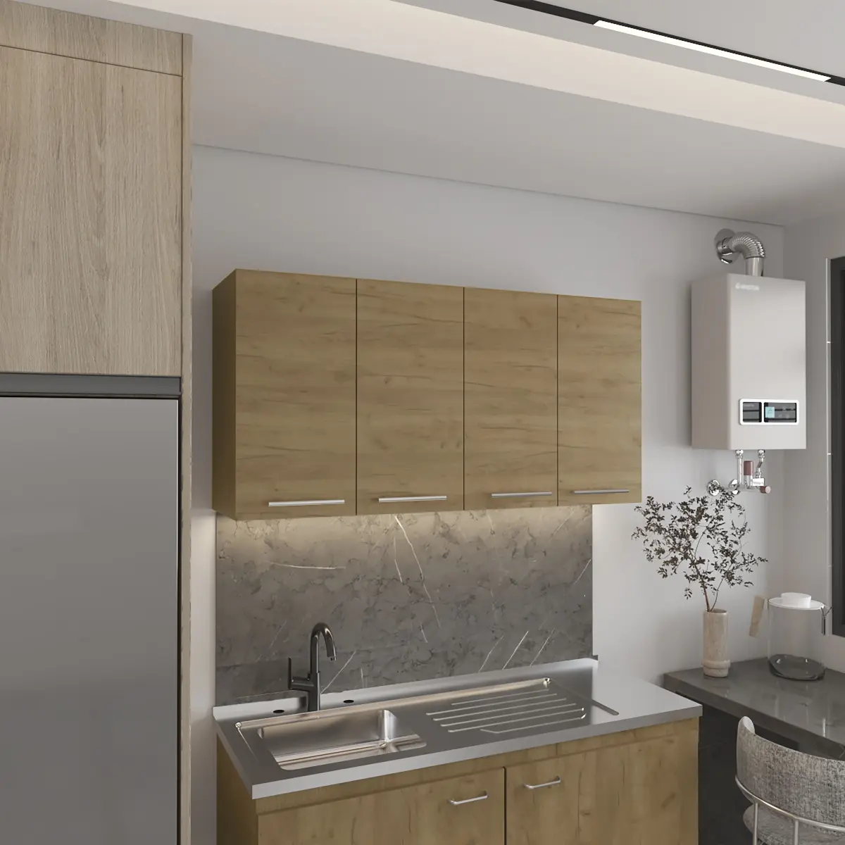 Aobtkel120 Wall Cabinet, Four Doors, Two Cabinets, Two Shelves, Natural On-Site