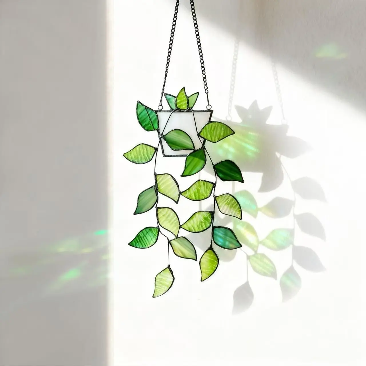 🌿 Stained Glass Plant Suncatcher | Aesthetic Green Leaf Window Hanging Decor | Perfect for Boho Rooms, Bohemian Window Decor, Sunlight Art & Cozy Home Vibes 🪟✨