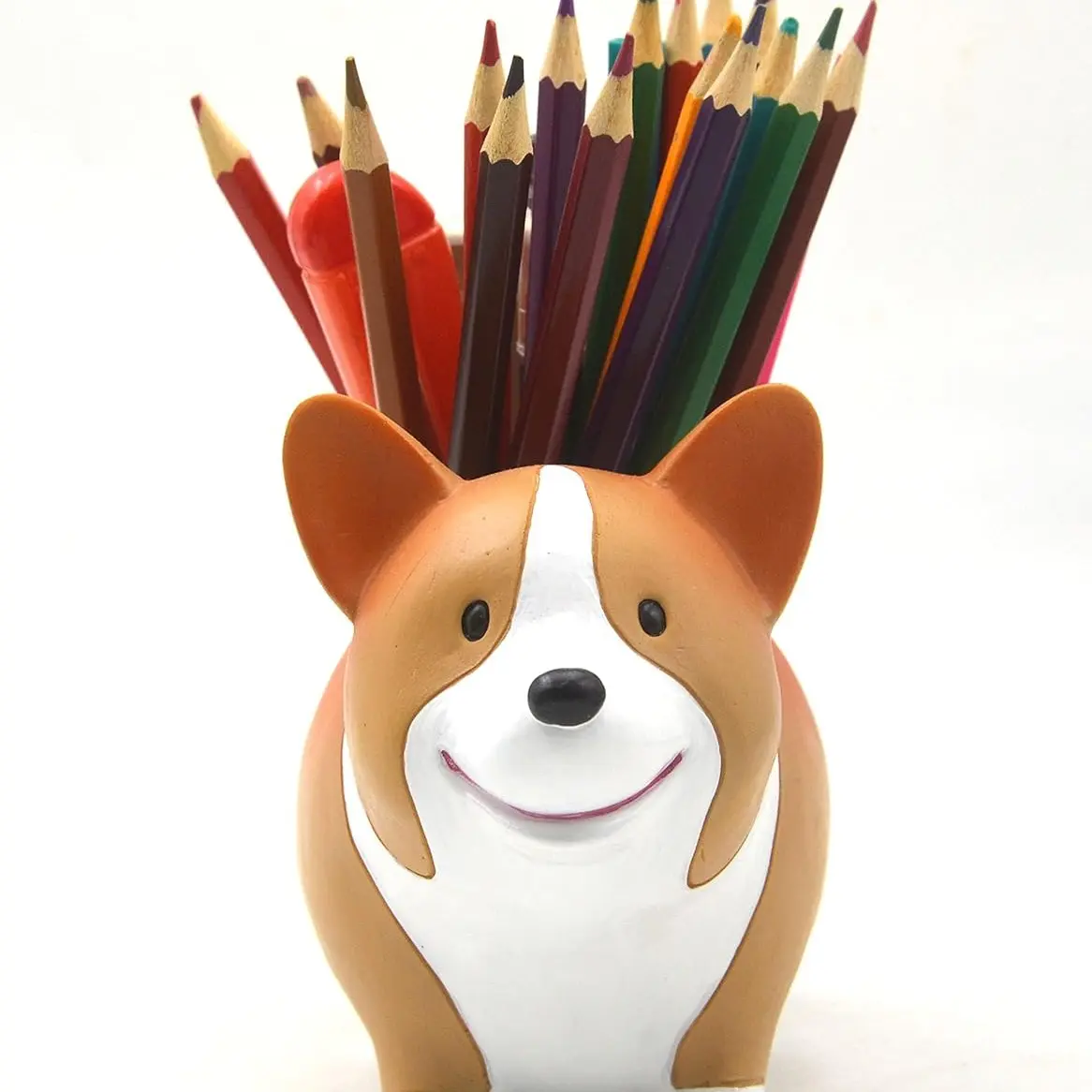 Corgi Flower Pot Pen Holder Resin Ornament, Decorative Resin Sculpture, Office Desk Accessory, Unique Gift Idea, Durable and Stylish Design