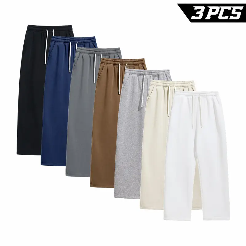 Men's 3 Pack Full Length Sweatpants, with Straight Leg Fit and Practical Pockets, for Relaxed Streetwear, Errands and Trips