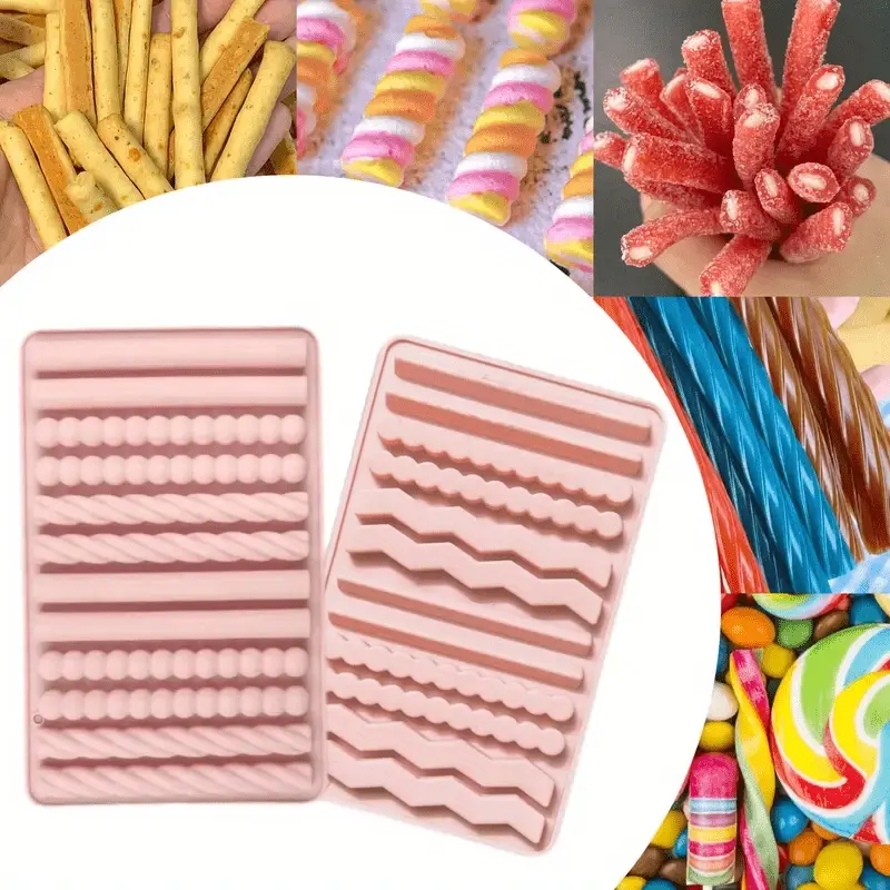 1pc-12-cavity Multi-functional Long Bar Chocolate Energy Bar Silicone Mold, Cake Cheese Bar Making Mold, Pet Snack Finger Cookie Silicone Mold, Wax Bottle Candy Mold, Wavy Twist Long Bar Silicone Mold