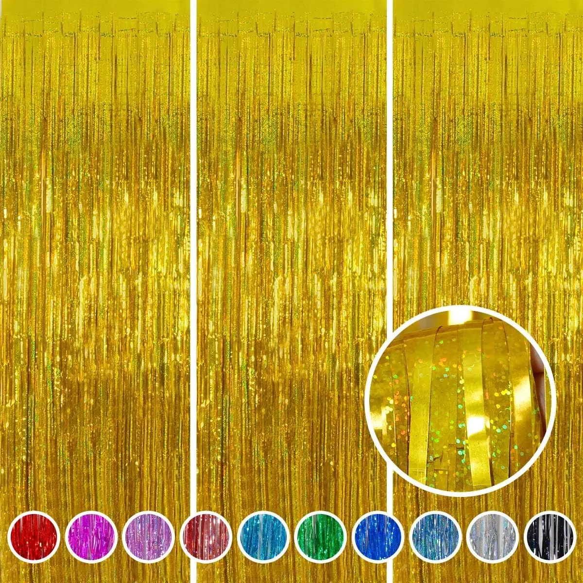 Foil Fringe Curtain Backdrop 3 Pack, 3.2 x 8.2 FT Party Decorations | Graduation Decorations,  Party, Birthday Party,  Shower, Easy Installation