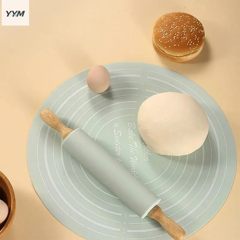 YYM Pin Dough Mat Set, Wood Pin Silicone Pastry Mat, Non-Stick Dough Mat With Scale Househeld Bakeware Baking Tool Kit, Silicone Pastry Mat Countertop Baking Pie Mat, Baking Tools and Baking Mats, Baking Supplies
